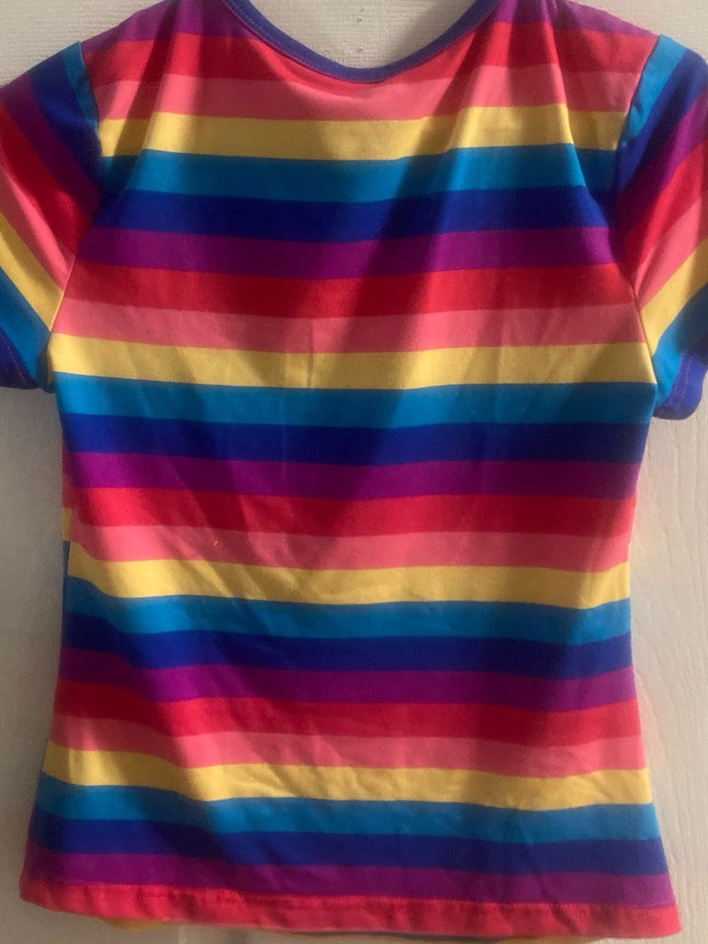 SHEIN Short Sleeve Rainbow Stripe Tee in Pink, Yellow, Blue, Purple